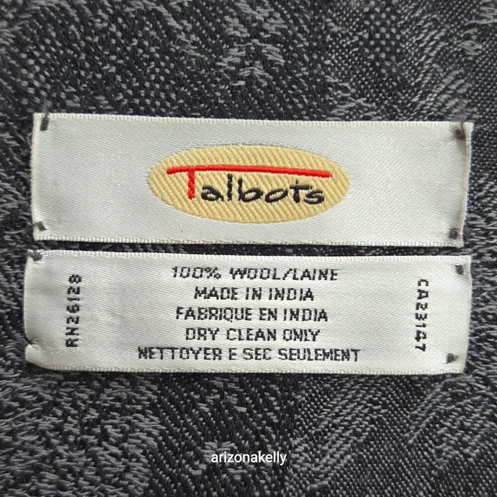 Talbots Wool Scarf Wrap Jacquard Lightweight Black & Grey - Picture 10 of 12